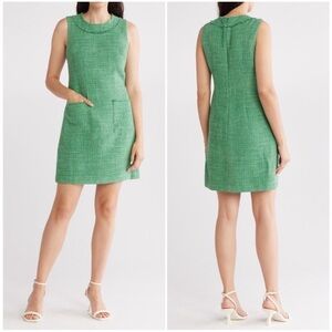 Eliza J Tweed Shift Dress Size 8 Green Sleeveless Crewneck Office Mini Classic